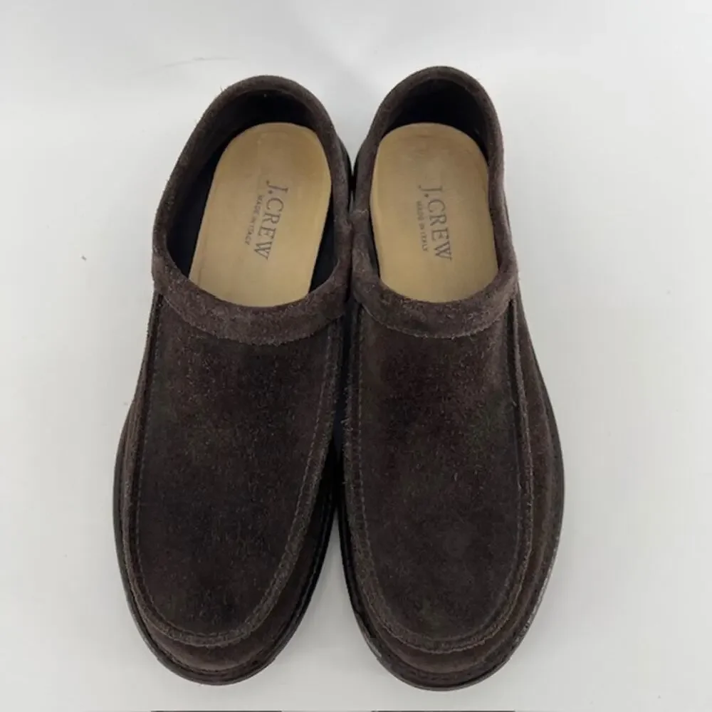 VTG J.Crew Mens Italian Suede Slip On Loafers 10 Chocolate Brown Indoor Outdoor